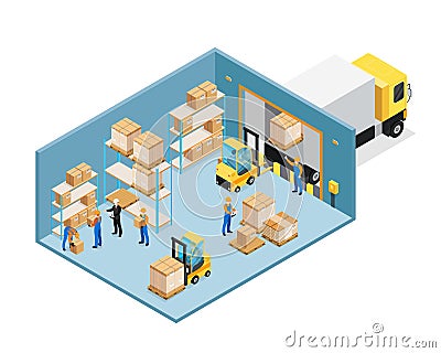 Warehouse Inside Isometric Composition Vector Illustration