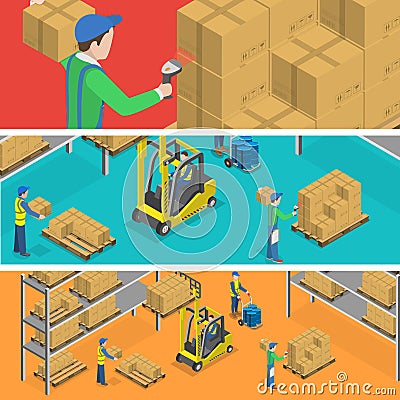 Warehouse isometric flat vector illustration. Vector Illustration