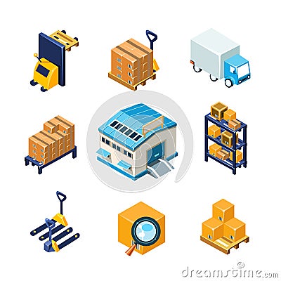 Warehouse and Logistics Equipment Icon Set. Flat Vector Illustration