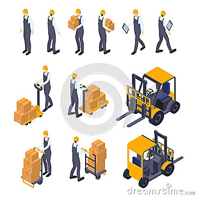 Warehouse Man Sign 3d Icon Set Isometric View. Vector Vector Illustration