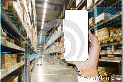 Warehouse management with automated robotics,Warehousing and Technology Connections.,using automation in product management,AI Stock Photo