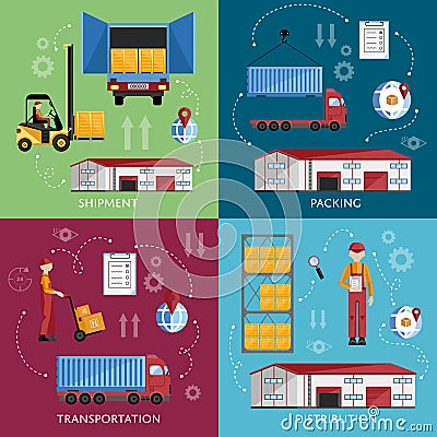 Warehouse management concept flat design Cartoon Illustration