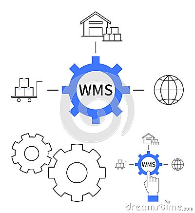 Warehouse Management System WMS Integration with Delivery, Storage, Global Access, and Automation Vector Illustration