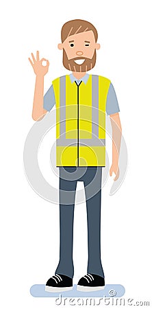 The warehouse Manager is showing a gesture Okay, ok. Illustration on a white background. Vector Illustration