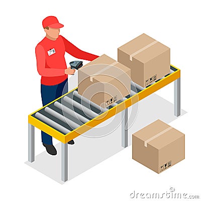 Warehouse manager or warehouse worker with bar code scanner Vector Illustration