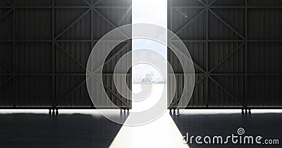 Warehouse open hangar doors Stock Photo