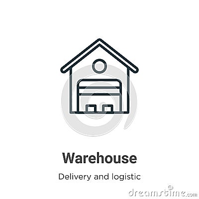 Warehouse outline vector icon. Thin line black warehouse icon, flat vector simple element illustration from editable delivery and Vector Illustration