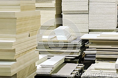 Warehouse of particle boards or chipboards materail for support the furniture manufacturers Stock Photo