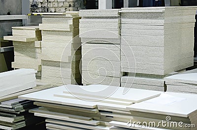 Warehouse of particle boards or chipboards materail for support the furniture manufacturers Stock Photo