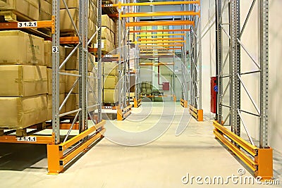 Warehouse premise racks storage boxes Stock Photo