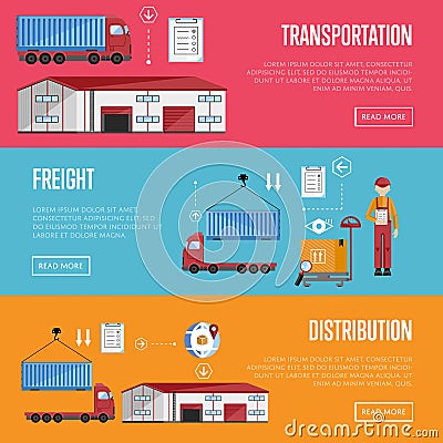 Warehouse process infographics banners. Vector Illustration