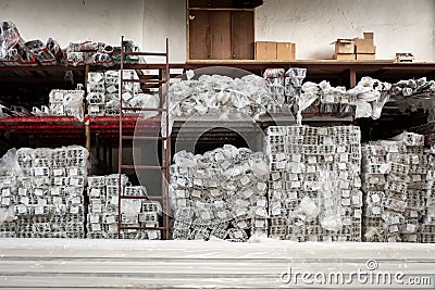 Warehouse of pvc profiles for the production of pvc windows and pvc doors Editorial Stock Photo