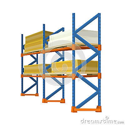 Warehouse Racks Loaded With Boxes And Crates Vector Illustration