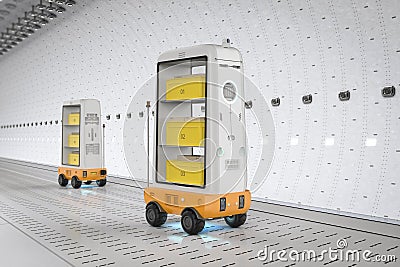 Warehouse robot or robotic assistant deliver boxes Stock Photo