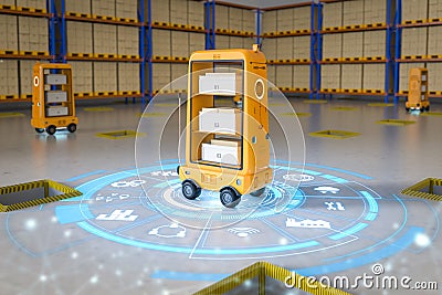 Warehouse robot or robotic assistant deliver boxes Stock Photo