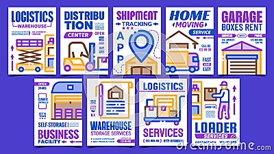 Warehouse Services Promotion Posters Set Vector Stock Photo