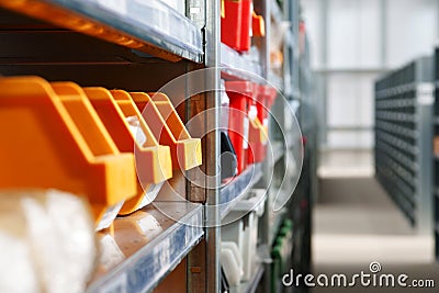 Warehouse Storage Bins and Racks Stock Photo