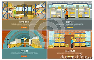 Warehouse, Storage and Delivery Banners Vector Illustration