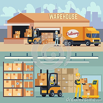 Warehouse storage and shipping logistics vector concept Vector Illustration