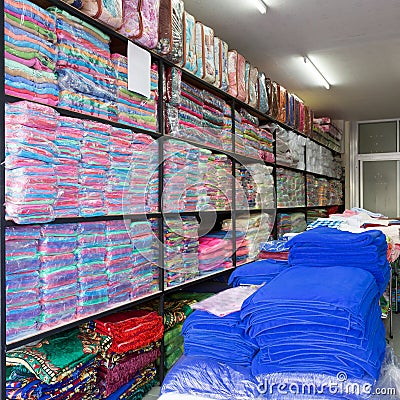 Warehouse of towel softness fluffy fiber fabric Stock Photo