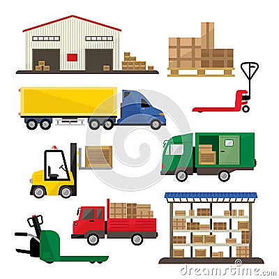 Warehouse Transportation and Delivery Icons Flat Vector Illustration