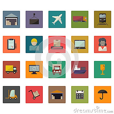 Warehouse transportation and delivery icons flat set Vector Illustration