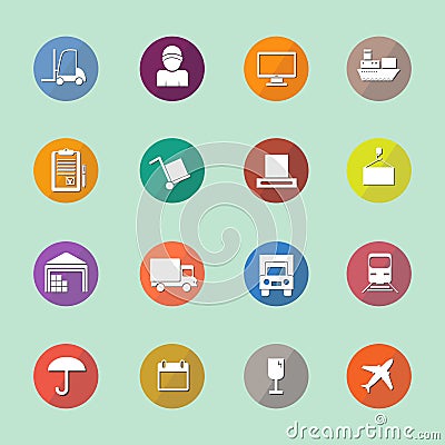Warehouse transportation and delivery icons flat set Vector Illustration