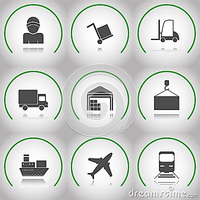 Warehouse transportation and delivery icons flat set Vector Illustration