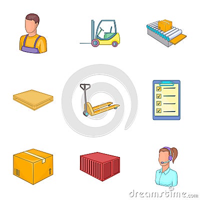 Warehouse transportation and delivery icons set Vector Illustration