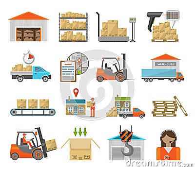 Warehouse transportation set Vector Illustration