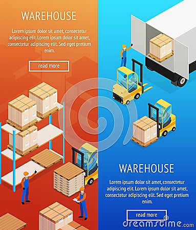 Warehouse Vertical Isometric Banners Vector Illustration