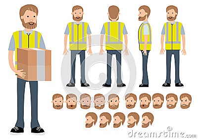 The warehouse worker. Character constructor for different poses. Vector Illustration