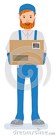 A warehouse worker standing with a box. Vector Illustration