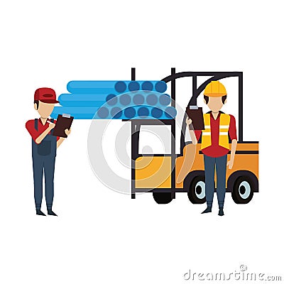 Warehouse workers with merchandise Vector Illustration
