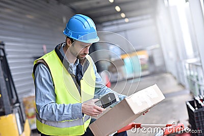 Warehouseman scanning products Stock Photo