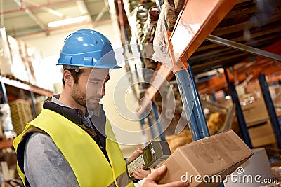 Warehouseman scanning products Stock Photo