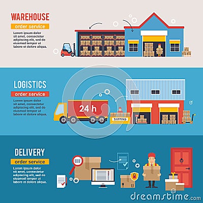 Warehousing and Logistic and Delivery banners vector set. Vector Illustration