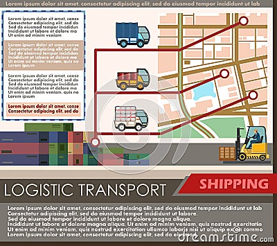 Warehousing services and targeted delivery of goods, shipments. Vector. Poster for logistic transport company. There is room for t Vector Illustration