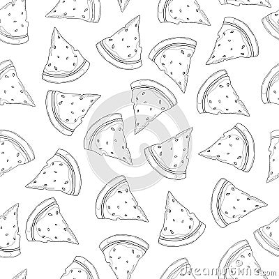 Waretmelon slices seamless pattern in black and white Vector Illustration