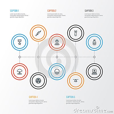 Warfare Outline Icons Set. Collection Of Officer, Rip, Cutter And Other Elements. Also Includes Symbols Such As Hazar Vector Illustration