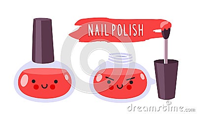 Warlike red nail polish with brush. Vector Illustration