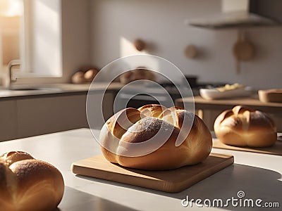 Warm Ambiance. Brioche Delight in Soft Afternoon Glow Stock Photo