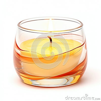 Warm Ambient Candle in Swirled Glass Jar Isolated on White. Generative ai Cartoon Illustration