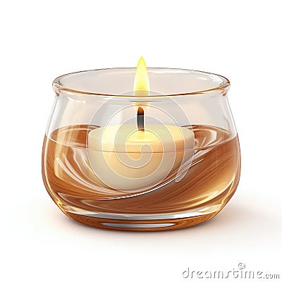 Warm Ambient Candle in Swirled Glass Jar Isolated on White. Generative ai Cartoon Illustration