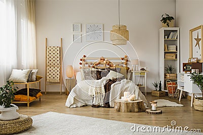 Warm bedroom interior Stock Photo