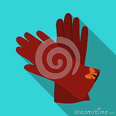 Warm burgundy gloves for hands. Female winter accessory. Woman clothes single icon in flat style vector symbol Vector Illustration