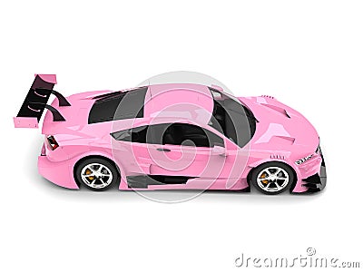 Warm candy pink modern super sports car - top down side view Stock Photo