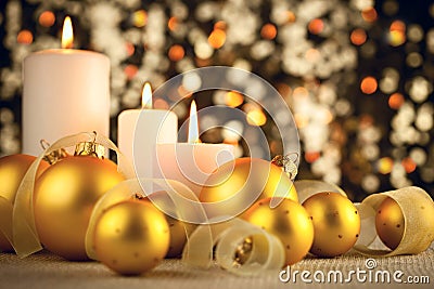 Warm Christmas decoration on glitter bokeh background Stock Photo