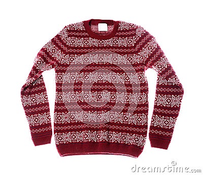 Warm Christmas sweater on white background. Stock Photo