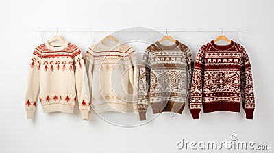 warm Christmas sweaters on white background Set of warm Christmas sweaters on white background with free space for text Stock Photo